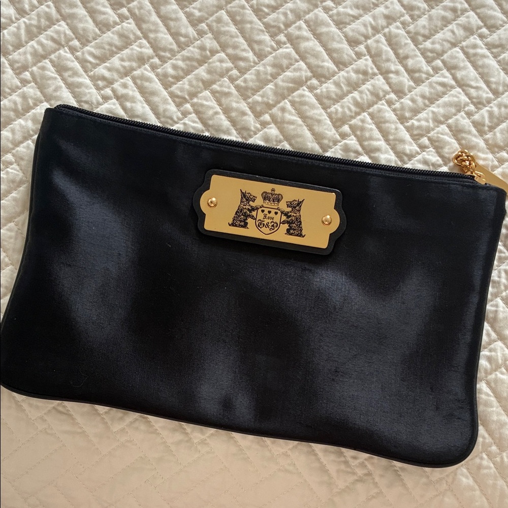 Juicy Couture Satin Black Pouch with Gold Emblem